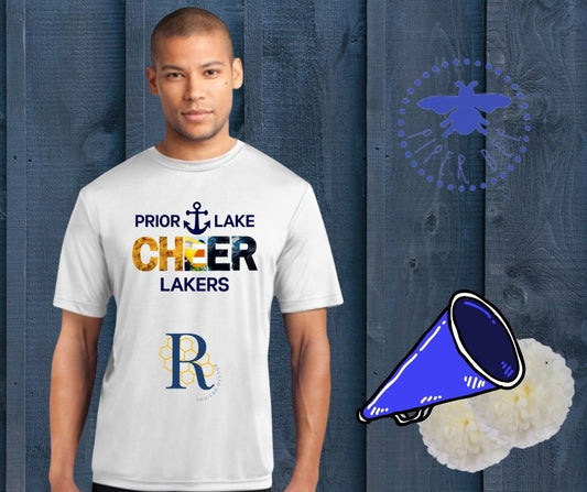 PRIOR LAKE LAKERS CHEER SHORT SLEEVE UNISEX SIZING TEE WITH PICTURES