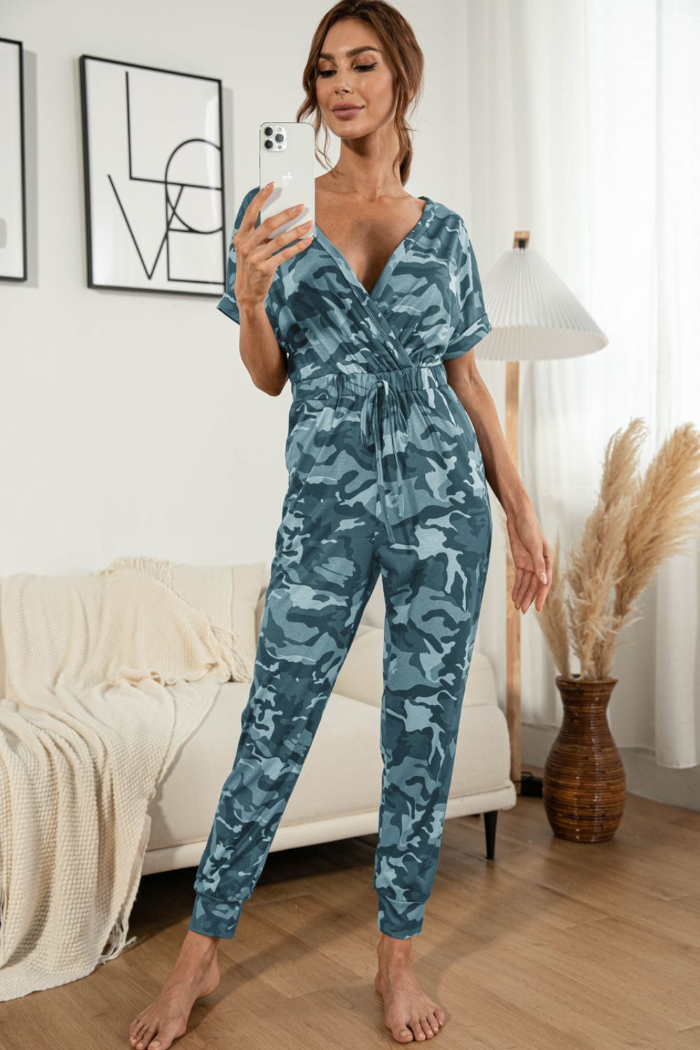 Surplice Neck Tied Short Sleeve Jumpsuit