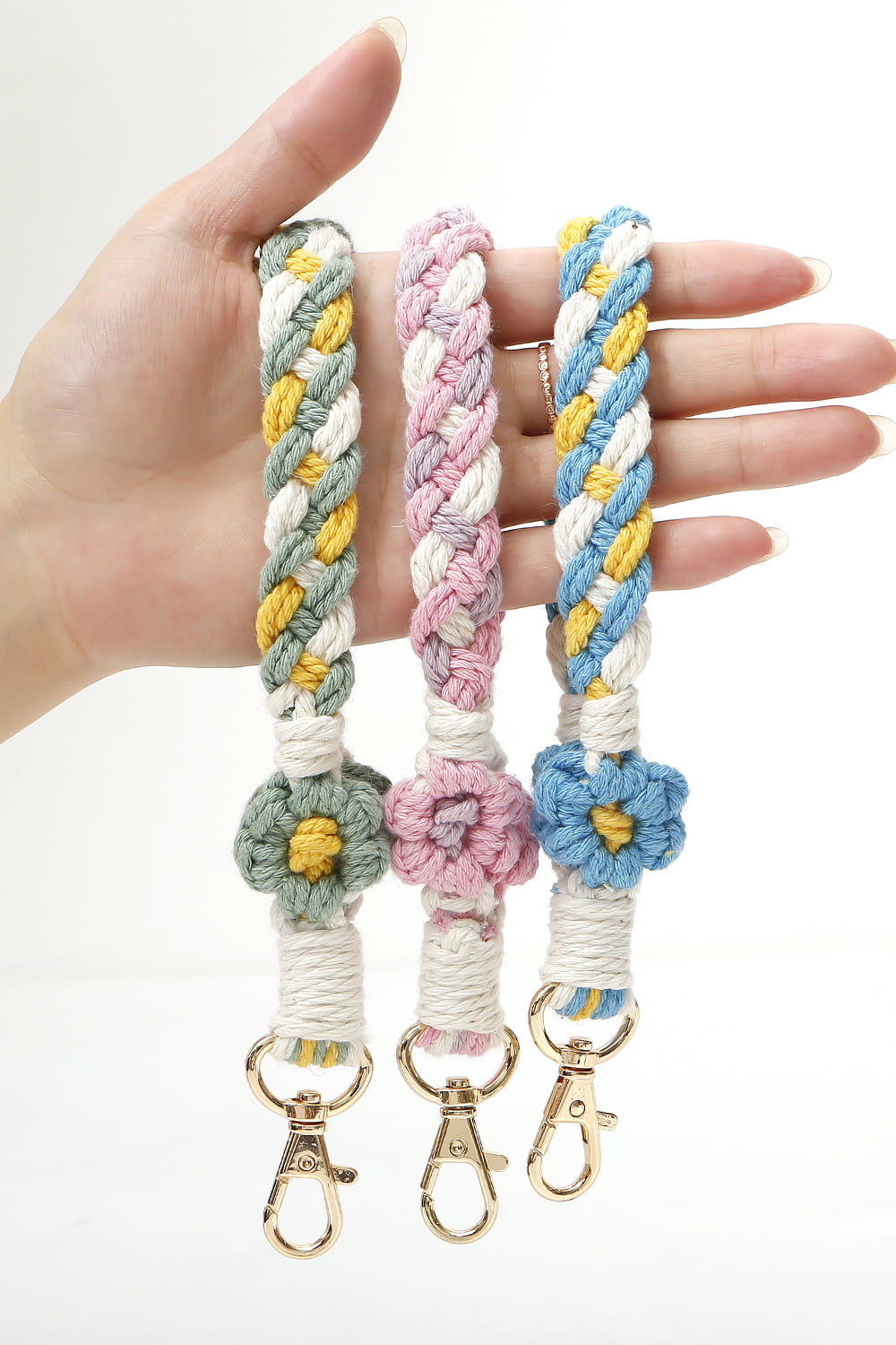 Floral Braided Wristlet Key Chain