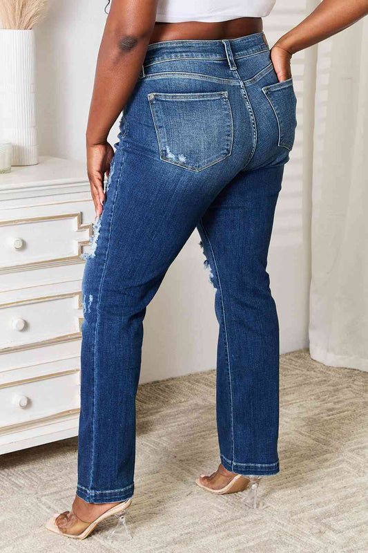 Judy Blue Full Size Mid Rise Hand Sand & Destroy Bootcut Jeans