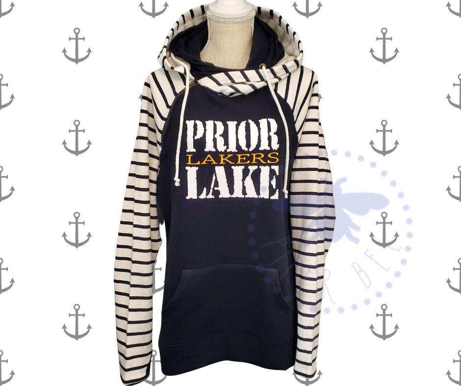 NAVY/WHITE STRIPED PRIOR LAKE LAKERS SWEATSHIRT