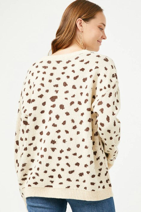 WOMENS LEOPARD PRINT PULLOVER SWEATER