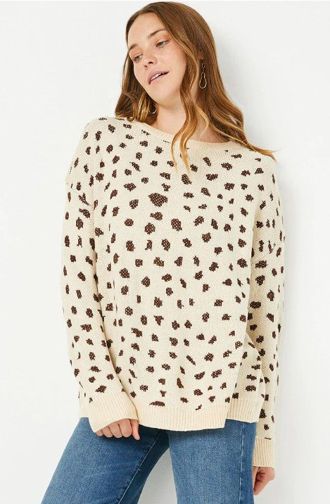 WOMENS LEOPARD PRINT PULLOVER SWEATER