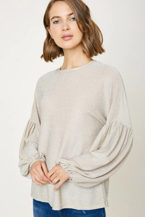 WOMENS SPARKLY PUFF SLEEVE TOP