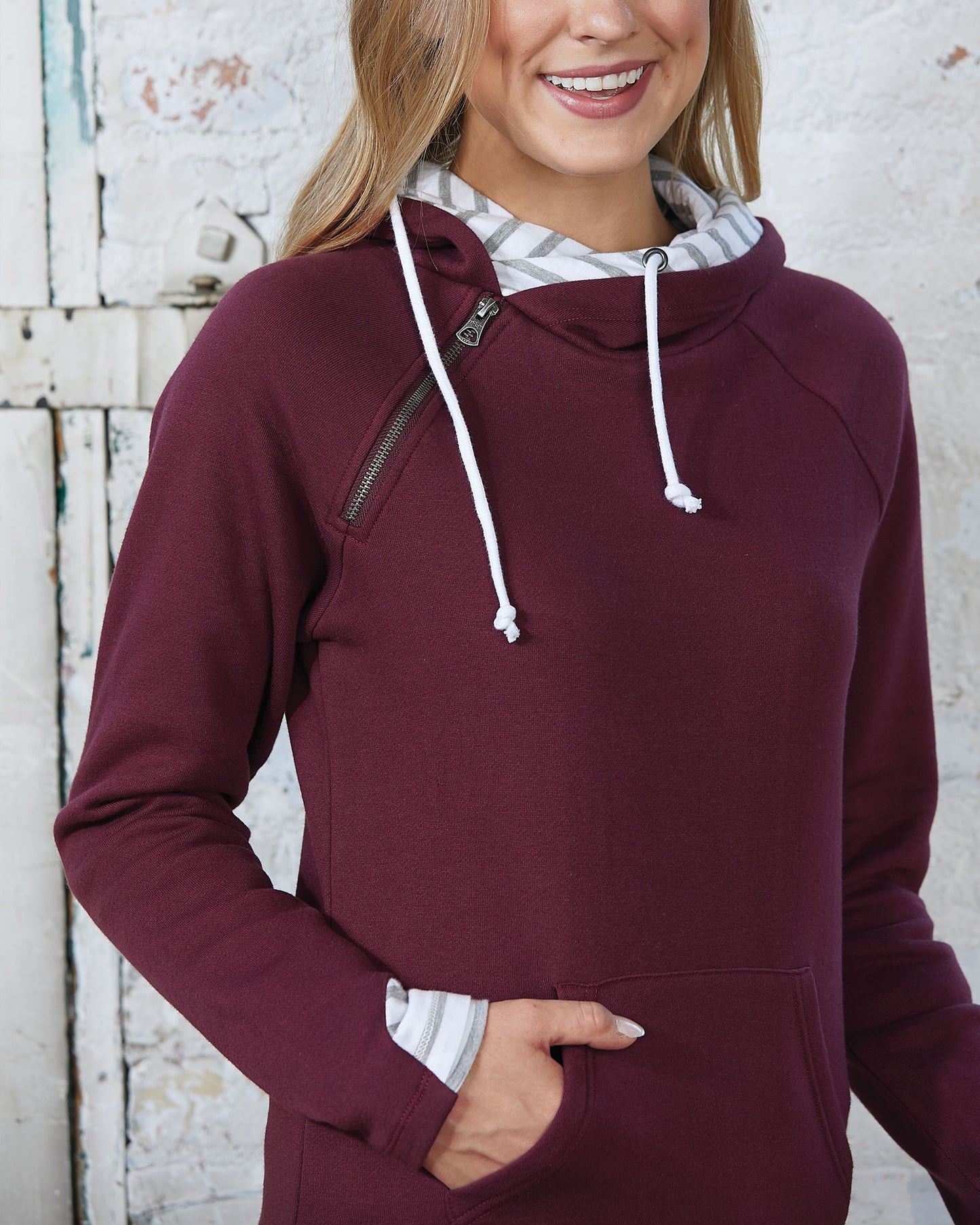 LADIES STRIPE DOUBLE HOOD PULLOVER - MULTIPLE COLORS!