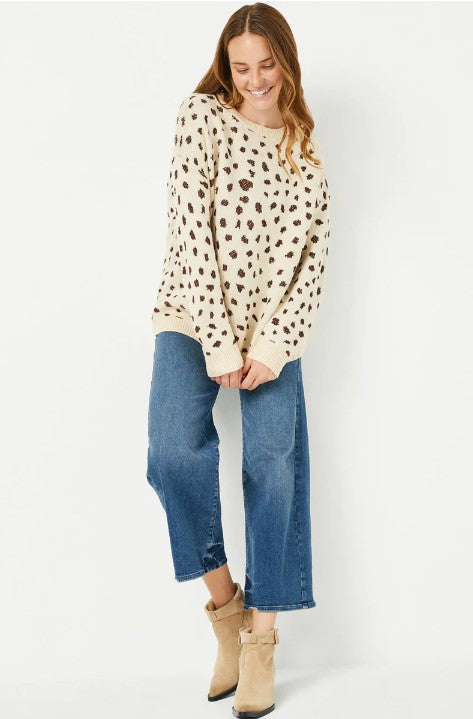 WOMENS LEOPARD PRINT PULLOVER SWEATER