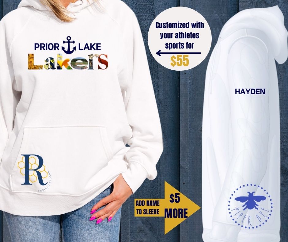 PRIOR LAKE LAKERS HOODIE WITH CUSTOMIZED PICTURES