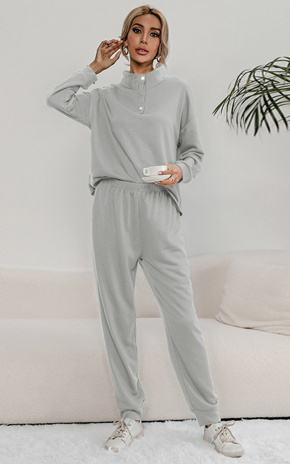 Snap Collar Top and Lounge Pants Set