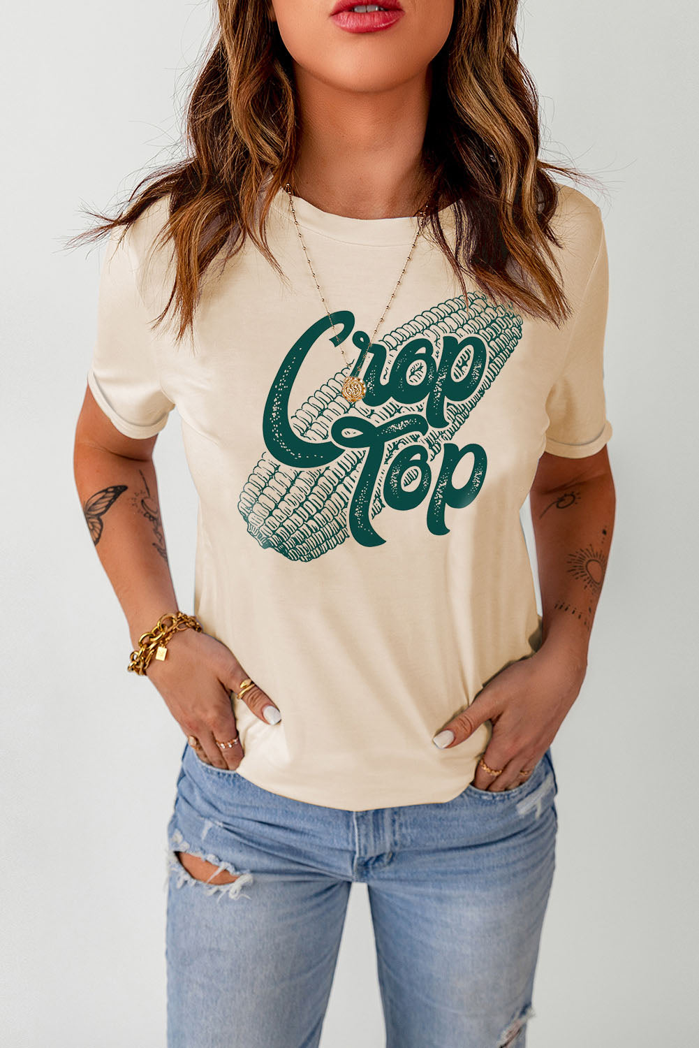 Corn Letter Graphic Cuffed Tee