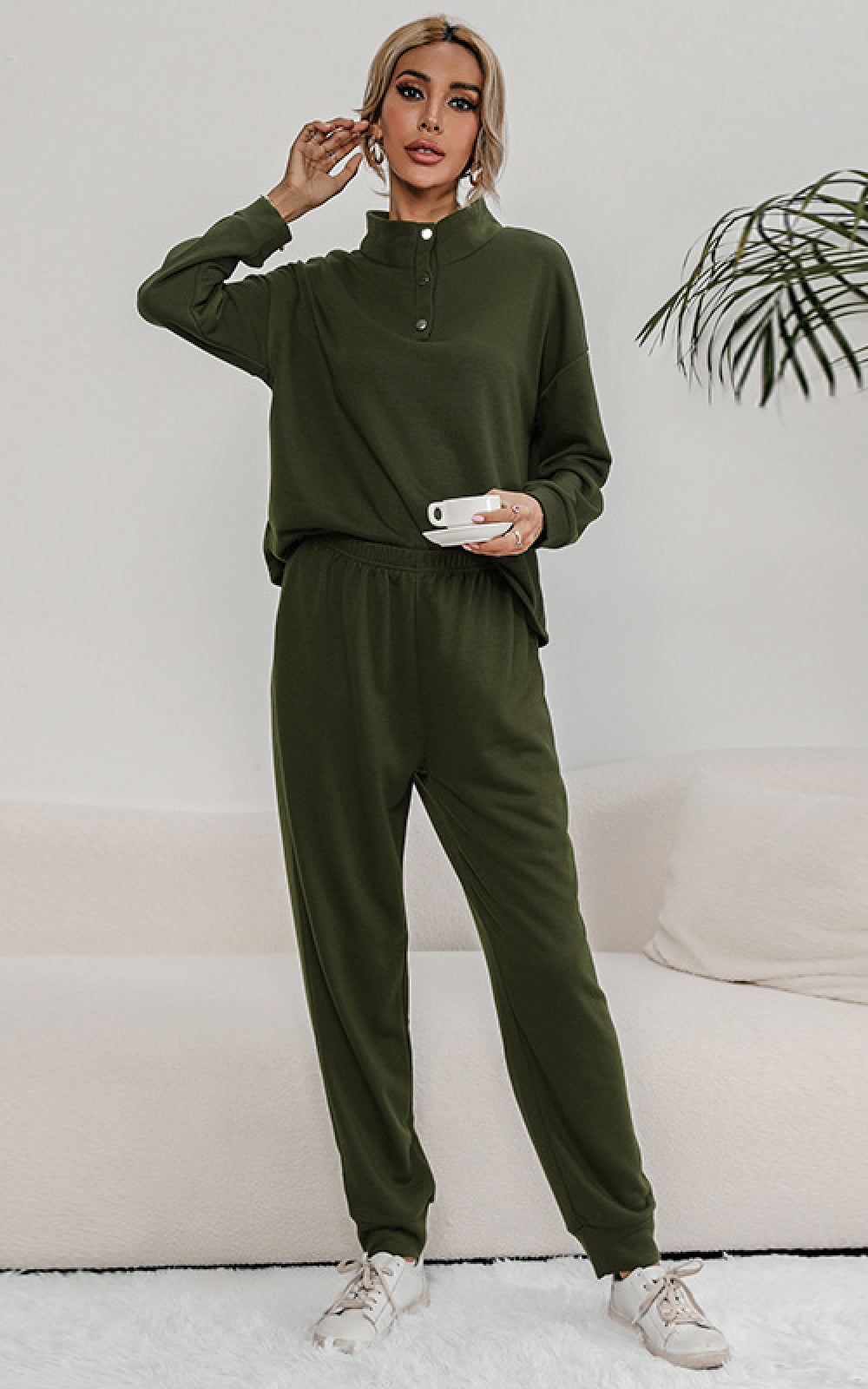 Snap Collar Top and Lounge Pants Set