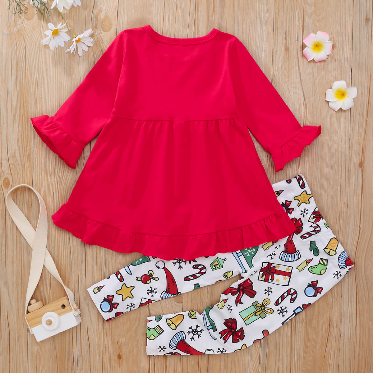 Kids Girl Graphic Dress and Printed Pants Set