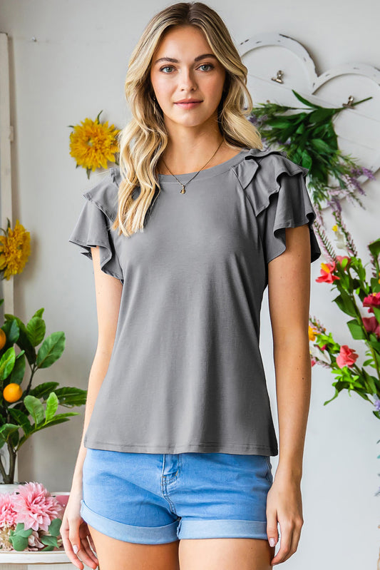 Layered Flutter Sleeve Round Neck Top